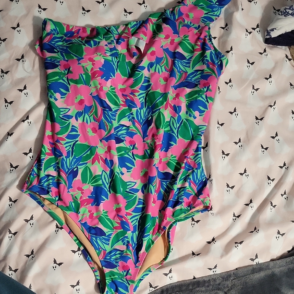 J. Crew Floral Swimsuit with Blue and Pink Accents XXL